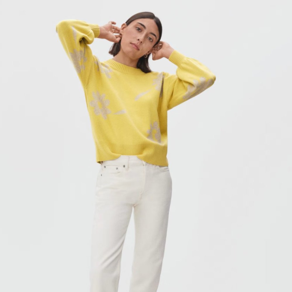 Everlane Women's Cotton–Merino Floral Crew Sweater in Yellow